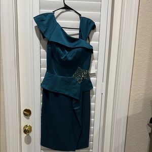 Jovani Blue Asymmetrical Peplum Dress with Flutter Sleeves size 2 new